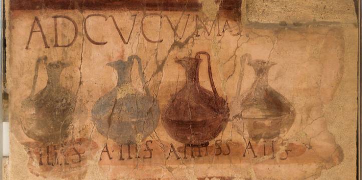 "Ad Cucumas" shop, ancient roman painting in Herculaneum, Italy.