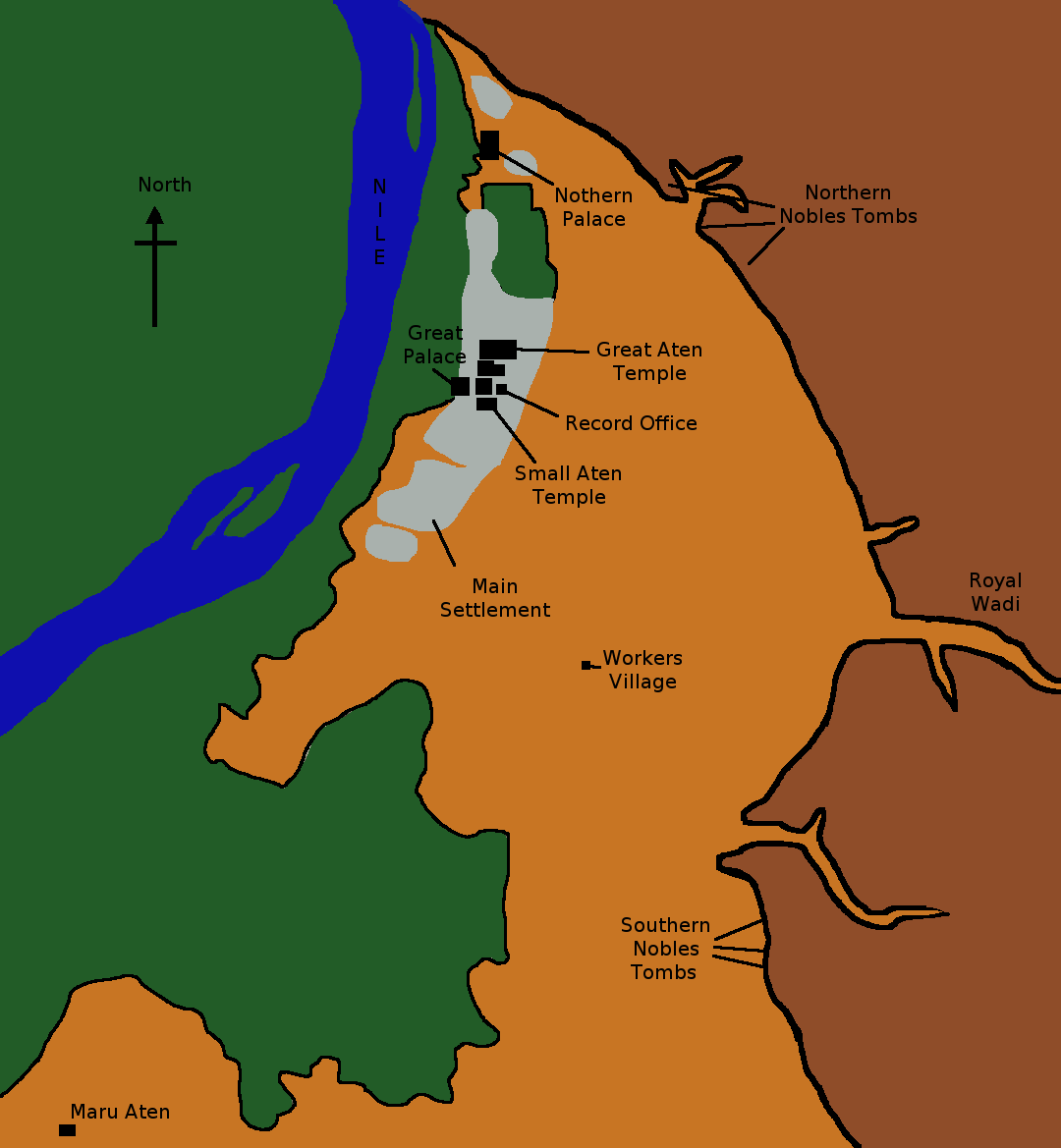 Kaart van Amarna en omgeving. Afbeelding Markh via Wikipedia Commons.