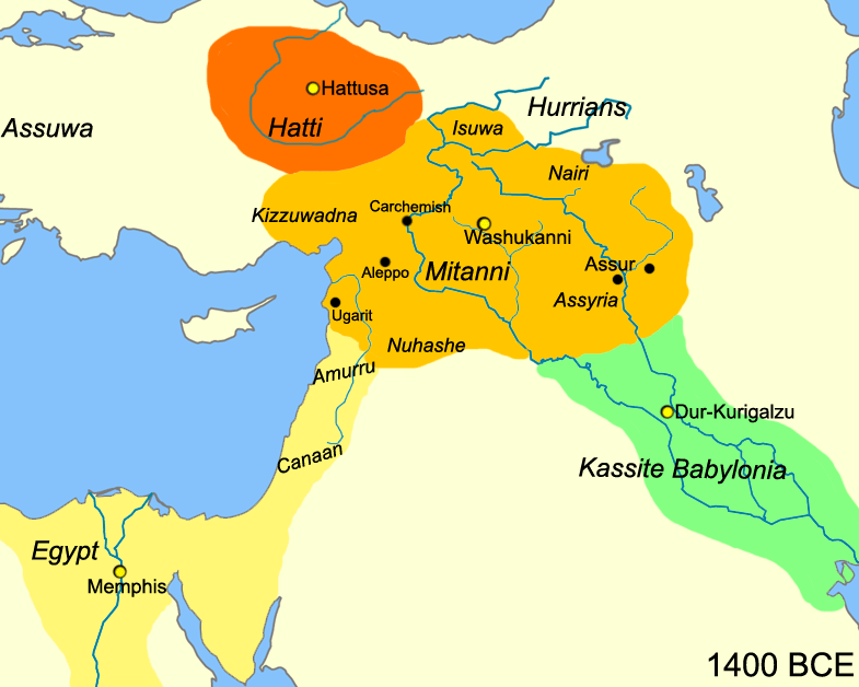 Het koninkrijk Mitanni rond 1.400 v.Chr.