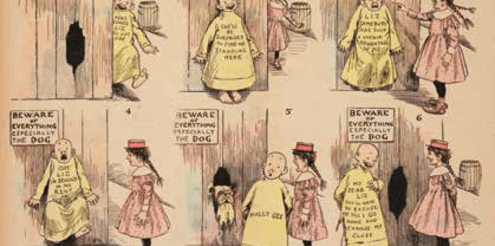 The Yellow Kid, een van de eerste echte striphelden in de The Yellow Kid, een van de eerste echte striphelden in de New York Journal van 31 oktober 1897..