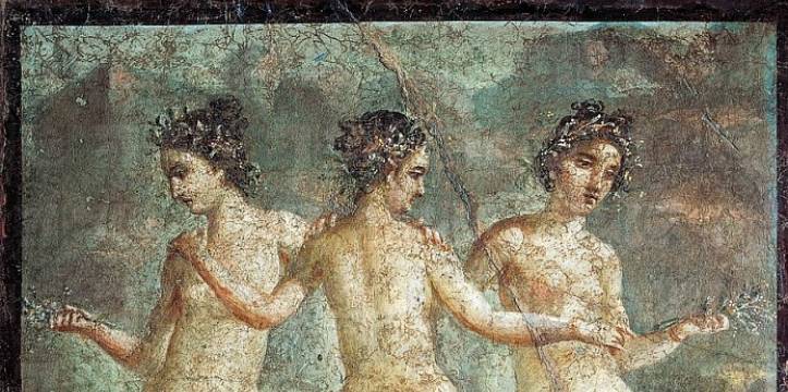 De drie Gratiën op een fresco uit Pompeii