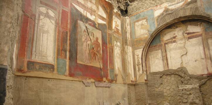 Wandschilderingen in de ruïnes van het Zuid-Italiaanse Herculaneum. 