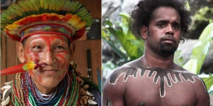 Een sjamaan uit het Amazonegebied (links) en een Aboriginal (rechts)