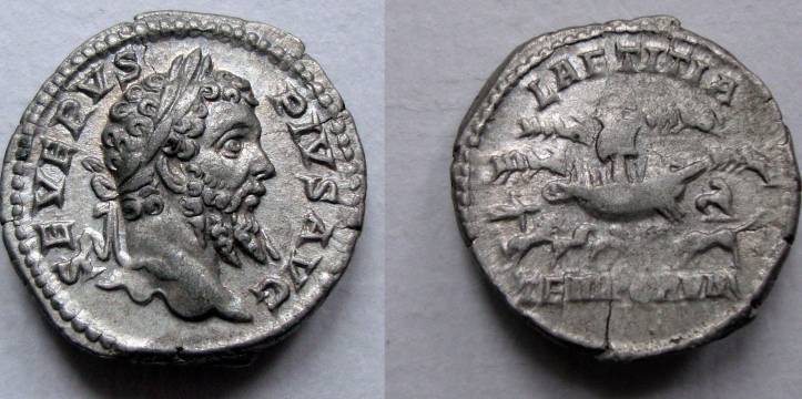 Een zeer zeldzame zilveren denarius van keizer Septimius Severus