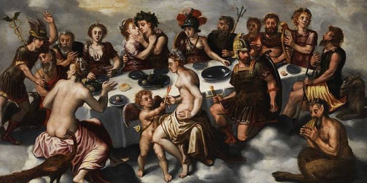 Schilderij ‘het Godenmaal’ van een anonieme Antwerpse schilder uit de zeventiende eeuw. Op dit schilderij zijn zeventien Griekse goden afgebeeld.