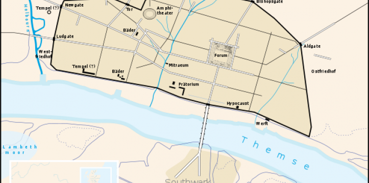 Map van Londinium omstreeks 400 na Christus. Map van Londinium omstreeks 400 na Christus.