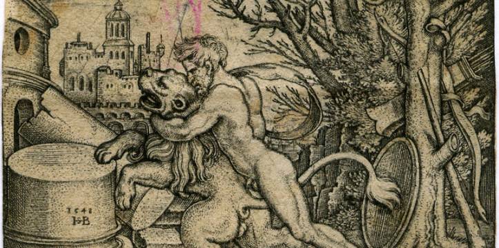 Hercules doodt de Nemeïsche leeuw als onderdeel van één van de twaalf werken. Het RMO organiseert een verhalenwedstrijd over Herakles.