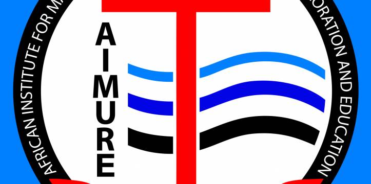 Logo van het African Institute for Marine and Underwater Research, Exploration and Education. Logo van het AIMURE.