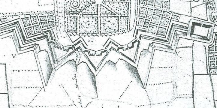 Een deel van de Helperlinie op een kaart uit 1700. Er zijn reste van de Helperlinie in Groningen gevonden.