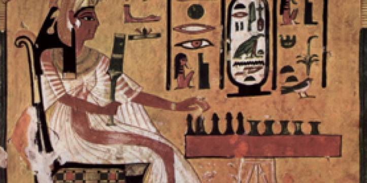 Een afbeelding waarop van het oude Egyptische bordspel Senet gespeeld wordt. Beeld - Discovery News Het oude Egyptische bordspel Senet