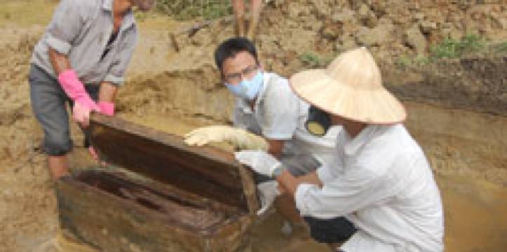 De opgegraven graftombe (Beeld: Nguyen Lan Cuong) De opgegraven graftombe (Beeld: Nguyen Lan Cuong)