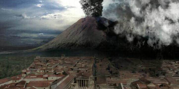 Een reconstructie van de uitbarsting van Vesuvius. In Pompeii gebruikten de bewoners krabbels op muren als een sociaal netwerk.