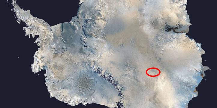 Locatie van het Vostokmeer op Antarctica. Foto NASA Locatie van het Vostokmeer op Antarctica.