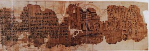 Een van de papyri die Joseph Smith als bron voor het boek van Abraham gebruikte. Egyptologen zijn het er nu over eens dat dit in werkelijkheid teksten van een Egyptisch dodenboek zijn. 