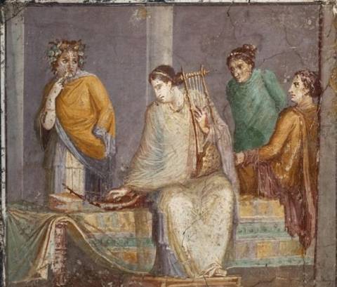 Fresco’s uit Pompeii en Herculaneum op de tentoonstelling ‘Sterven in schoonheid’.