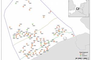 Locaties van de scheepswrakken in het Belgische deel van de Noordzee
