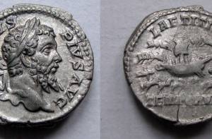 Een zeer zeldzame zilveren denarius van keizer Septimius Severus