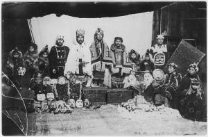 Ceremonial assemblage of Indian shamans of high rank.