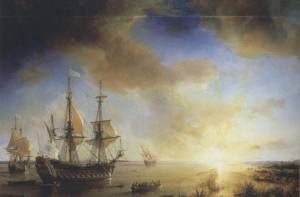 Schilderij van het schip 'La Belle' (links) met zusterschip 'Le Joly' (1844)