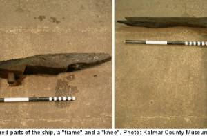 Twee stukken van het middeleeuwse schip. Foto – Kalmar Lans Museum