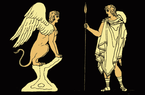 Griekse sfinx met Oedipus
