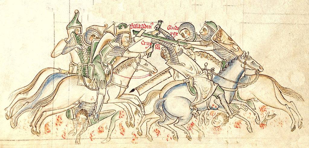Illustratie van Saladins overwinning in de Slag bij Hattin (1187) uit de dertiende eeuw.