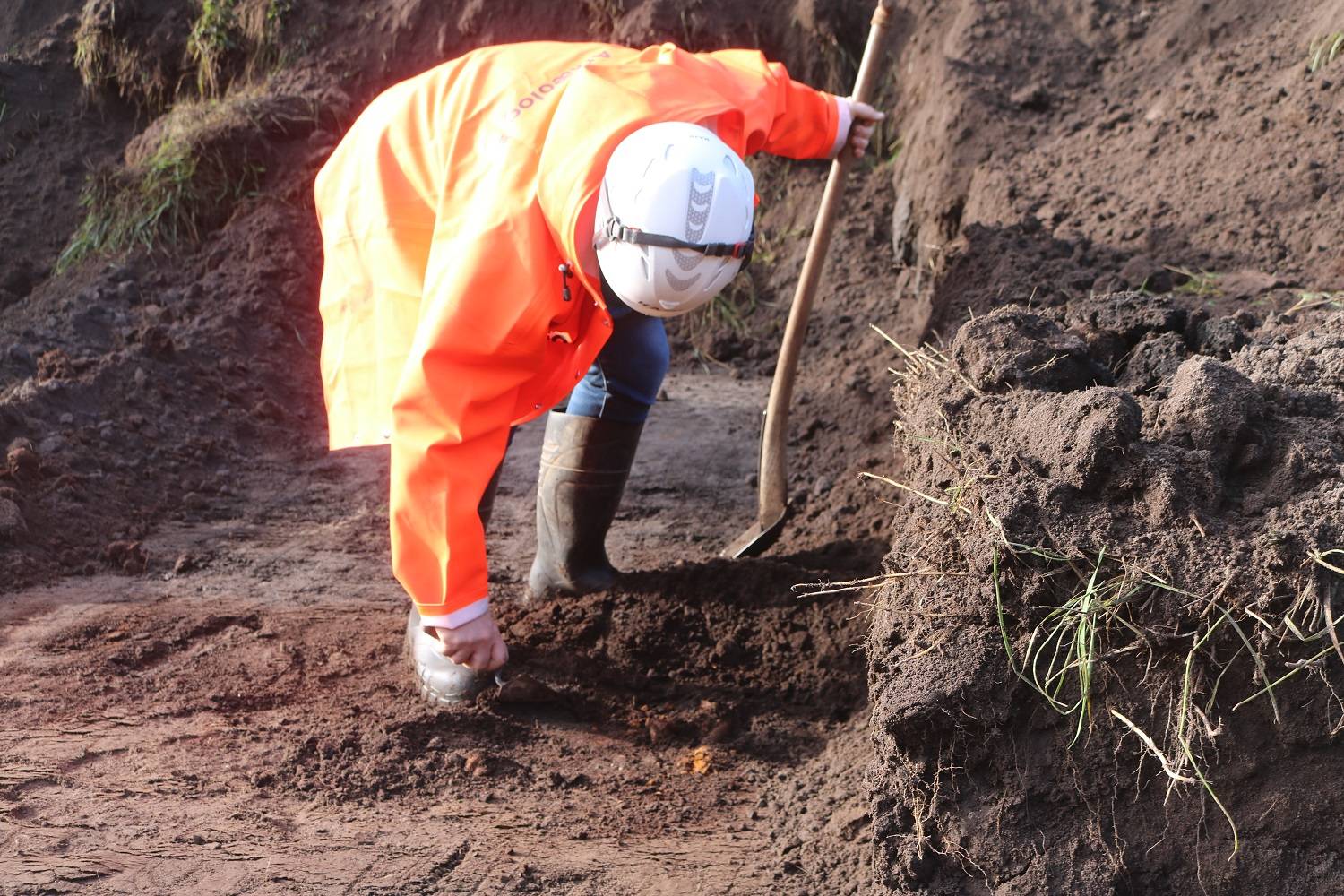 Archeoloog Emil Winther Struve onderzoekt de botten tijdens de opgravingen in Stenløse