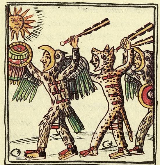 Azteekse krijgers, verkleed als adelaar en panter