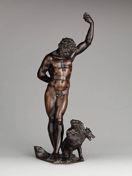 Een bronzen beeld uit de zeventiende eeuw van Hades en de driekoppige hond Kerberos.