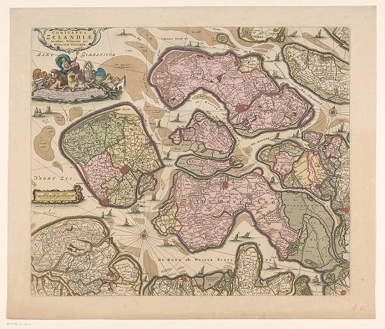 Een vroegmoderne kaart van Zeeland, met onderaan de Westerschelde