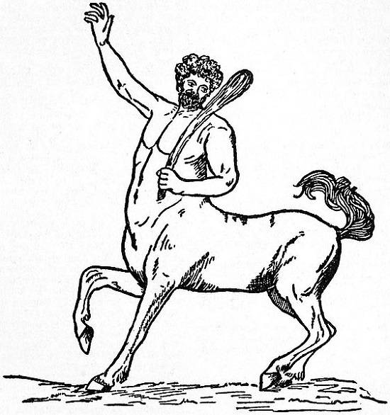 Tekening van hoe een centaur eruit zou zien. Centaurs waren ook vaak afgebeeld met een wapen. 