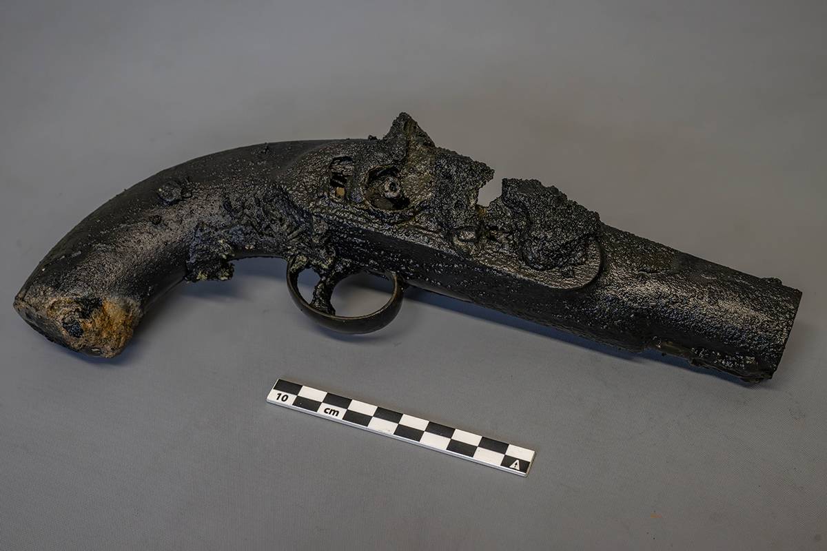 Een pistool van de Britse Royal Navy dat werd gevonden aan boord van de Erebus