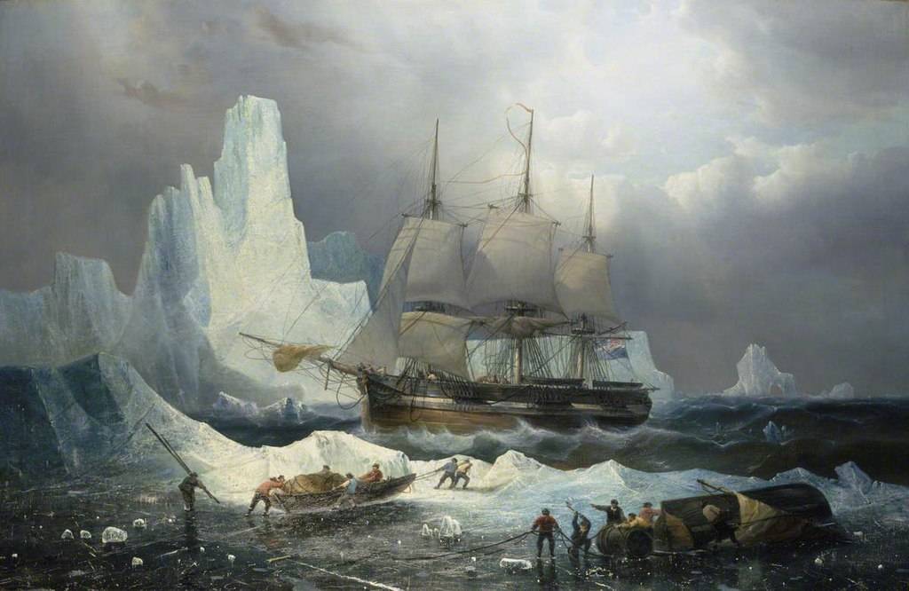 Een schilderij van François Musin van het vastgeraakte schip de Erebus