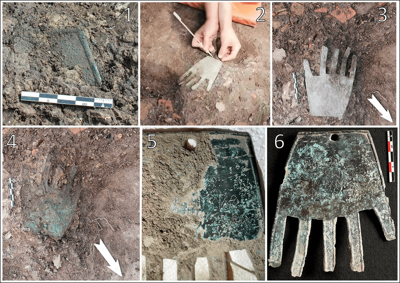 Stappen in het opgravings- en restauratieproces van de bronzen Hand van Irulegi. 