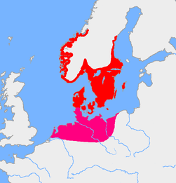Kaart van het Deense gebied van de pre-Romeinse ijzertijd, 4e eeuw v.Chr.- 1e eeuw v.Chr.