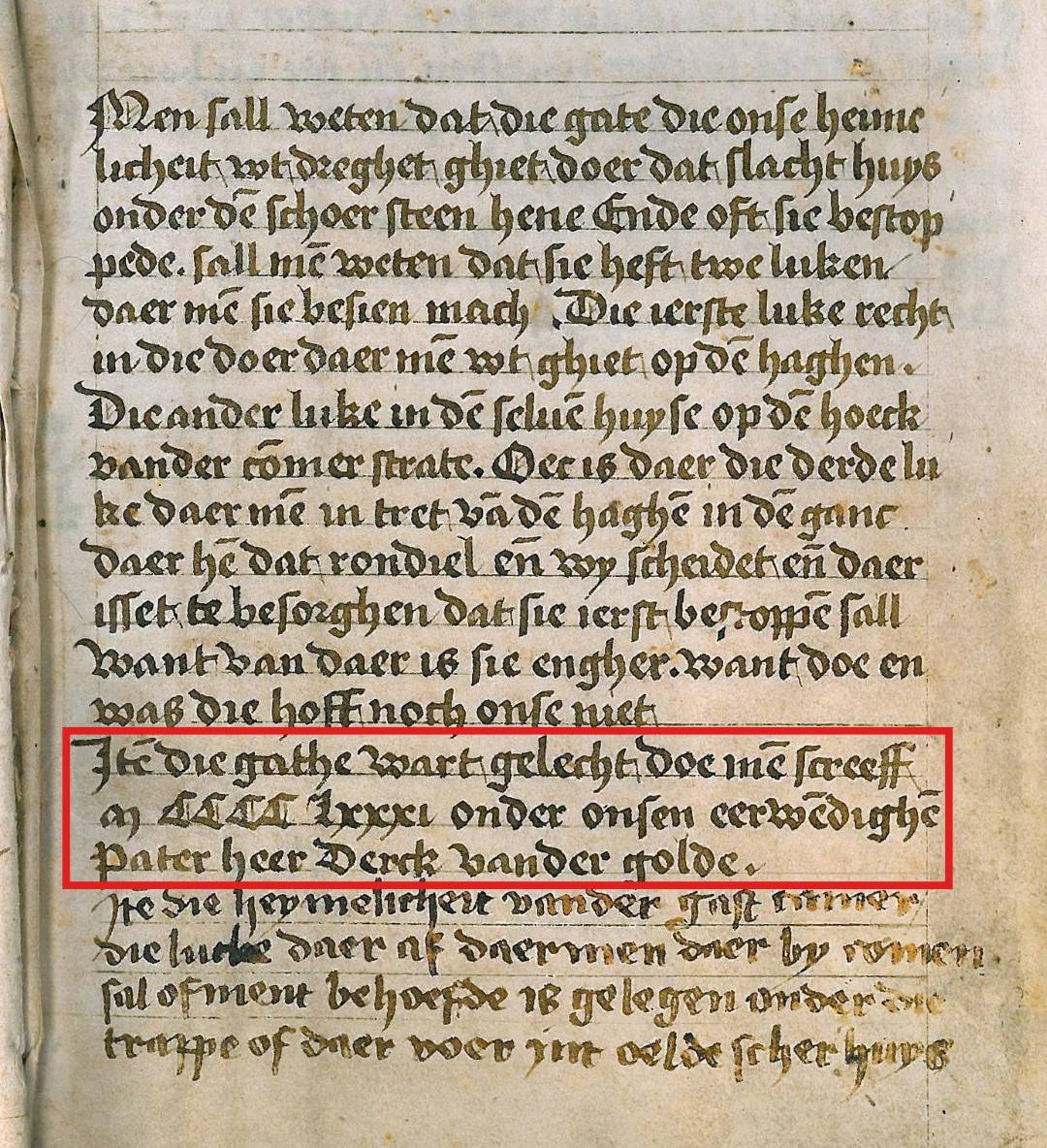 Vermelding van het riool in een middeleeuws handschrift van het Agnietenconvent.